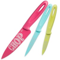 Jamie Oliver Funky Knife Set, Includes Chef's Knife, Serrated Paring Knife and Paring Knife Jamie Oliver Funky Knife Set, Includes Chef's Knife, Serrated Paring Knife and Paring Knife
