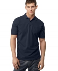 Comfortable, casual and stylish enough for any occasion, this sporty polo from Hugo Boss is a must-have for guys of all ages. Comfortable, casual and stylish enough for any occasion, this sporty polo from Hugo Boss is a must-have for guys of all ages.