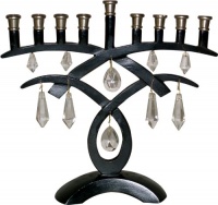 9-Branch Menorah with Hanging Crystals and Black & Antique Pewter Finish 8.25 H 9-Branch Menorah with Hanging Crystals and Black & Antique Pewter Finish 8.25 H