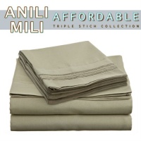Anili Mili's Triple Stitch Embroidery Affordable 4 PC Bed Sheet Set - King Size, Sage Green Anili Mili's Triple Stitch Embroidery Affordable 4 PC Bed Sheet Set - King Size, Sage Green
