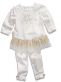 GUESS Kids Girls newborn long-sleeve ruffle tunic dress and leggings set (0-9m), OFF WHITE (6/9M) GUESS Kids Girls newborn long-sleeve ruffle tunic dress and leggings set (0-9m), OFF WHITE (6/9M)