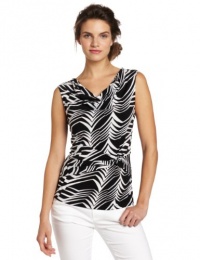 AGB Women's Short Sleeve Print Ity Top With Draped Neckline