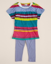 Bold, colorful stripes fight for your attention on this loose-fitting tunic from Splendid Littles. Tamed by a sold cropped legging, you're looking at a lovely warm-weather look for your little gal. Bold, colorful stripes fight for your attention on this loose-fitting tunic from Splendid Littles. Tamed by a sold cropped legging, you're looking at a lovely warm-weather look for your little gal.