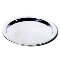 Round tray with graphic engraving in mirror polished steel. Round tray with graphic engraving in mirror polished steel.