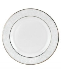 A sweet lace pattern combines with platinum borders to add graceful elegance to your tabletop. The classic shape and pristine white shade make this bread and butter plate a timeless addition to any meal. From Lenox's dinnerware and dishes collection. A sweet lace pattern combines with platinum borders to add graceful elegance to your tabletop. The classic shape and pristine white shade make this bread and butter plate a timeless addition to any meal. From Lenox's dinnerware and dishes collection.
