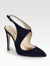Sculpted cutouts and an elegant point toe define this slingback pump in soft Italian suede. Self-covered heel, 4¼ (110mm)Suede upperPoint toeAdjustable ankle strapLeather lining and solePadded insoleMade in Italy Sculpted cutouts and an elegant point toe define this slingback pump in soft Italian suede. Self-covered heel, 4¼ (110mm)Suede upperPoint toeAdjustable ankle strapLeather lining and solePadded insoleMade in Italy