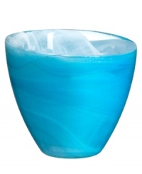 Electrify your home with the eye-catching Candy Blue collection from Sea Glasbruk. Caribbean blues swirl and wrap the minimalist glass votive in a sweet celebration of color. With an askew rim and slick, glazed finish. Electrify your home with the eye-catching Candy Blue collection from Sea Glasbruk. Caribbean blues swirl and wrap the minimalist glass votive in a sweet celebration of color. With an askew rim and slick, glazed finish.