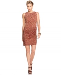 An abstract, animal-printed fabric adds a splash of spring color to this petite MICHAEL Michael Kors sheath dress -- perfect for a stylish desk to dinner look! An abstract, animal-printed fabric adds a splash of spring color to this petite MICHAEL Michael Kors sheath dress -- perfect for a stylish desk to dinner look!