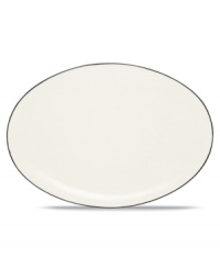 Simple and versatile, the Colorwave Graphite oval platter is crafted in white stoneware with dark gray accents. Mix and match this mealtime essential with dinnerware in coupe, quad and rimmed shapes to create a table that's an expression of your personal taste. Simple and versatile, the Colorwave Graphite oval platter is crafted in white stoneware with dark gray accents. Mix and match this mealtime essential with dinnerware in coupe, quad and rimmed shapes to create a table that's an expression of your personal taste.
