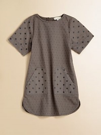 She'll be the star of the playground in a look-at-me dress that combines small and large polka-dots.Back buttonShort sleevesPull-on styleAngled front patch pocketsKnee-lengthCurved hemCottonMachine washImported She'll be the star of the playground in a look-at-me dress that combines small and large polka-dots.Back buttonShort sleevesPull-on styleAngled front patch pocketsKnee-lengthCurved hemCottonMachine washImported