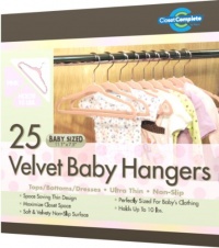 Closet Complete Baby Size Ultra Thin No Slip Velvet Hangers, Baby Powder Pink, Set of 25 Closet Complete Baby Size Ultra Thin No Slip Velvet Hangers, Baby Powder Pink, Set of 25