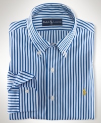 Polished stripes accent a classic-fitting sport shirt in lightweight cotton poplin for a handsome, modern look. Polished stripes accent a classic-fitting sport shirt in lightweight cotton poplin for a handsome, modern look.