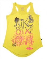 NIKE Girls' 6.0 SIX OH Graphic Glitter Tank Top Yellow-Small NIKE Girls' 6.0 SIX OH Graphic Glitter Tank Top Yellow-Small