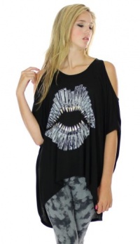 Lauren Moshi Macy Bullet Lips Open Shoulder Top in Black-S Lauren Moshi Macy Bullet Lips Open Shoulder Top in Black-S