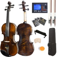Mendini 4/4 MV500+92D Flamed 1-Piece Back Solid Wood Violin with Case, Tuner, Shoulder Rest, Bow, Rosin, Bridge and Strings - Full Size Mendini 4/4 MV500+92D Flamed 1-Piece Back Solid Wood Violin with Case, Tuner, Shoulder Rest, Bow, Rosin, Bridge and Strings - Full Size