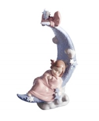 Sweet dreams. A little angel cuddles up to a crescent moon in the Heavens Lullaby figurine, featuring delicately glazed porcelain from Lladro. Sweet dreams. A little angel cuddles up to a crescent moon in the Heavens Lullaby figurine, featuring delicately glazed porcelain from Lladro.
