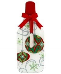Serve up some Christmas spirit to friends and family this holiday season. This cheerful tray and knife from Ganz features festive ornaments in classic red and green colors for a very merry presentation. Serve up some Christmas spirit to friends and family this holiday season. This cheerful tray and knife from Ganz features festive ornaments in classic red and green colors for a very merry presentation.
