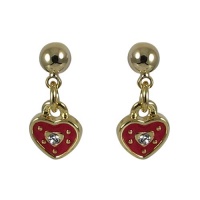 Red Enamel Heart White CZs 18k Yellow Gold Overlay Baby Kids Girls Teens Pierced Post Dangle Drop Earrings Red Enamel Heart White CZs 18k Yellow Gold Overlay Baby Kids Girls Teens Pierced Post Dangle Drop Earrings