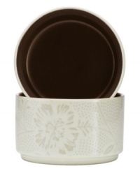 A fresh twist on a Noritake favorite, Colorwave Chocolate Bloom stacking bowls offer the same sleek style and durability as the original dinnerware pattern but with a pretty floral print. A fresh twist on a Noritake favorite, Colorwave Chocolate Bloom stacking bowls offer the same sleek style and durability as the original dinnerware pattern but with a pretty floral print.