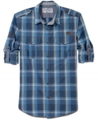 Match this roll-tab shirt from DKNY Jeans with a pair of crisp denim and give yourself a sharp look. Match this roll-tab shirt from DKNY Jeans with a pair of crisp denim and give yourself a sharp look.