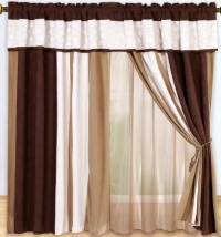 Luxury Brown, White Micro Suede Circle Patchwork Window Curtain / Drape Set with Sheer Backing-treatment Draperies Luxury Brown, White Micro Suede Circle Patchwork Window Curtain / Drape Set with Sheer Backing-treatment Draperies