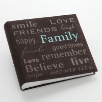 Pioneer Family Text Design Sewn Faux Suede Cover Photo Album, Brown Pioneer Family Text Design Sewn Faux Suede Cover Photo Album, Brown