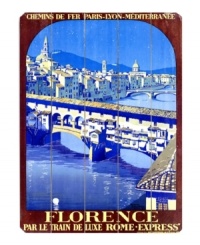 Next stop: Florence. Lit only by stars and soft city lights, the glorious Ponte Vecchio is the featured destination in this vintage ad turned wall art for the Rome Express railway. Next stop: Florence. Lit only by stars and soft city lights, the glorious Ponte Vecchio is the featured destination in this vintage ad turned wall art for the Rome Express railway.