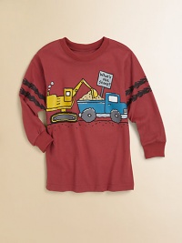 Construction equipment and little boys just go together, so delight your young man with this bright and bold tee that asks What's the scoop?, perfect for digging in the sandbox.Ribbed crewneckLong sleeves with ribbed cuffss and screened tire tracksFront screened designCottonMachine washImported Construction equipment and little boys just go together, so delight your young man with this bright and bold tee that asks What's the scoop?, perfect for digging in the sandbox.Ribbed crewneckLong sleeves with ribbed cuffss and screened tire tracksFront screened designCottonMachine washImported