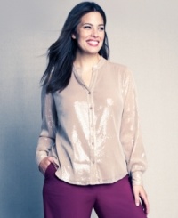 It your time to shine in Calvin Klein's long sleeve plus size blouse, showcasing a sequined finish. It your time to shine in Calvin Klein's long sleeve plus size blouse, showcasing a sequined finish.