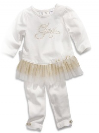 GUESS Kids Girls newborn long-sleeve ruffle tunic dress and leggings set (0-9m), OFF WHITE (3/6M) GUESS Kids Girls newborn long-sleeve ruffle tunic dress and leggings set (0-9m), OFF WHITE (3/6M)