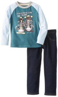 Calvin Klein Boys 2-7 Blue Top with Jean 4-7, Aqua, 5 Calvin Klein Boys 2-7 Blue Top with Jean 4-7, Aqua, 5