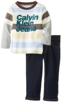 Calvin Klein Boys 2-7 Stripes Twofer Top with Jean 4-7, Brown, 7 Calvin Klein Boys 2-7 Stripes Twofer Top with Jean 4-7, Brown, 7