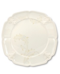 With embossed lilies and golden leaves, Portmeirion's decorated Fleur de Lys salad plate sets tables in the French tradition. Squared, scalloped stoneware in warm ivory lends distinct old-world elegance to everyday dining. With embossed lilies and golden leaves, Portmeirion's decorated Fleur de Lys salad plate sets tables in the French tradition. Squared, scalloped stoneware in warm ivory lends distinct old-world elegance to everyday dining.