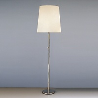 Modern floor lamp with clean, simple lines. A little taller with more wattage than the Buster Chica model. Full range dimmer. Polished nickel finish over metal. Fondine fabric shade. Modern floor lamp with clean, simple lines. A little taller with more wattage than the Buster Chica model. Full range dimmer. Polished nickel finish over metal. Fondine fabric shade.