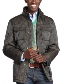 Hawke & Co Mens Olive Laurent Diamond-Quilted Jacket Faux Fur Trim Hawke & Co Mens Olive Laurent Diamond-Quilted Jacket Faux Fur Trim
