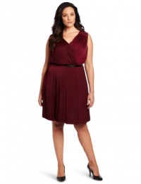 DKNYC Women's Plus-Size Sleeveless Pleated Crossfront Dress