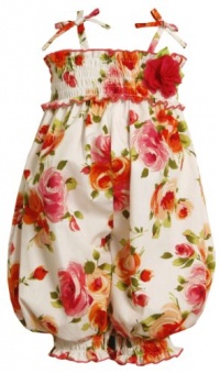 Size-6, Orange, BNJ-8702R, Brush-Stroke Rose Floral Print Smocked Romper,Bonnie Jean Little Girls Party Dress Outfit Size-6, Orange, BNJ-8702R, Brush-Stroke Rose Floral Print Smocked Romper,Bonnie Jean Little Girls Party Dress Outfit