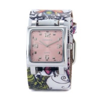 Nemesis Women's 302-516P Punk Rock Floral Design Leather Cuff Band Watch