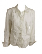 Charter Club Womens Button Down Cinched Linen Jacket