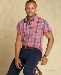 The right to bear arms? It's yours with this short-sleeved shirt from Tommy Hilfiger. (Clearance) The right to bear arms? It's yours with this short-sleeved shirt from Tommy Hilfiger. (Clearance)