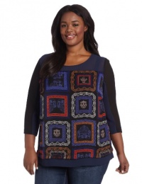 DKNYC Women's Plus-Size Three-Quarter Sleeve Blouse with Solid Chiffon Inserts, Black, 3X DKNYC Women's Plus-Size Three-Quarter Sleeve Blouse with Solid Chiffon Inserts, Black, 3X