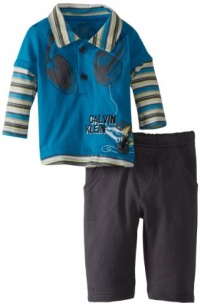 Calvin Klein Baby-Boys Newborn 2-Fer Polo Top With Pants, Blue, 3/6 Months Calvin Klein Baby-Boys Newborn 2-Fer Polo Top With Pants, Blue, 3/6 Months