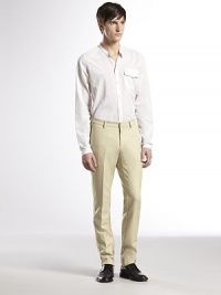 Heavy military cadet pant tailored in wool with gold trim.Covered hook-and-eye closure with zipperOn seam front pocketsBack besom pockets with buttonWoolDry cleanMade in Italy Heavy military cadet pant tailored in wool with gold trim.Covered hook-and-eye closure with zipperOn seam front pocketsBack besom pockets with buttonWoolDry cleanMade in Italy