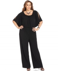 Get set to party in Spense's plus size jumpsuit, cinched by a smocked waist! Get set to party in Spense's plus size jumpsuit, cinched by a smocked waist!