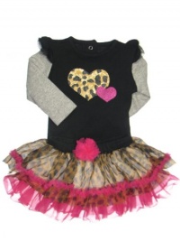 Baby Girl Leopard Print Heart Long Sleeve Bodysuit and Tutu Outfit by Baby Starters - Black - 12 Mths / 20-24 Lbs Baby Girl Leopard Print Heart Long Sleeve Bodysuit and Tutu Outfit by Baby Starters - Black - 12 Mths / 20-24 Lbs