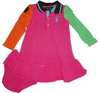 Ralph Lauren Polo Infant Girl's Long Sleeve 2 Piece Dress Pink Multicolor (9 Months) Ralph Lauren Polo Infant Girl's Long Sleeve 2 Piece Dress Pink Multicolor (9 Months)