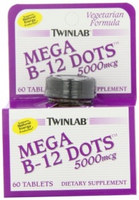 Twinlab Mega B-12 Dots Vitamin B-12, 5000mcg, 60 Tablets (Pack of 2) Twinlab Mega B-12 Dots Vitamin B-12, 5000mcg, 60 Tablets (Pack of 2)
