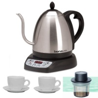 Bonavita BV382510V Electric 1.0 L Gooseneck Variable Temperature Kettle w/ Tea Floating Basket Medium Size & Two 13 Oz White Tiara Cappuccino Cups Bonavita BV382510V Electric 1.0 L Gooseneck Variable Temperature Kettle w/ Tea Floating Basket Medium Size & Two 13 Oz White Tiara Cappuccino Cups