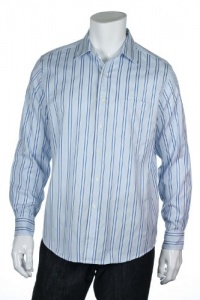 Tasso Elba Collezione Men's Light Blue Vertical Striped Button Down Shirt