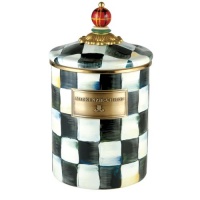 MacKenzie-Childs Courtly Check Enamel Canister - Medium 5 dia., 5.75 tall MacKenzie-Childs Courtly Check Enamel Canister - Medium 5 dia., 5.75 tall
